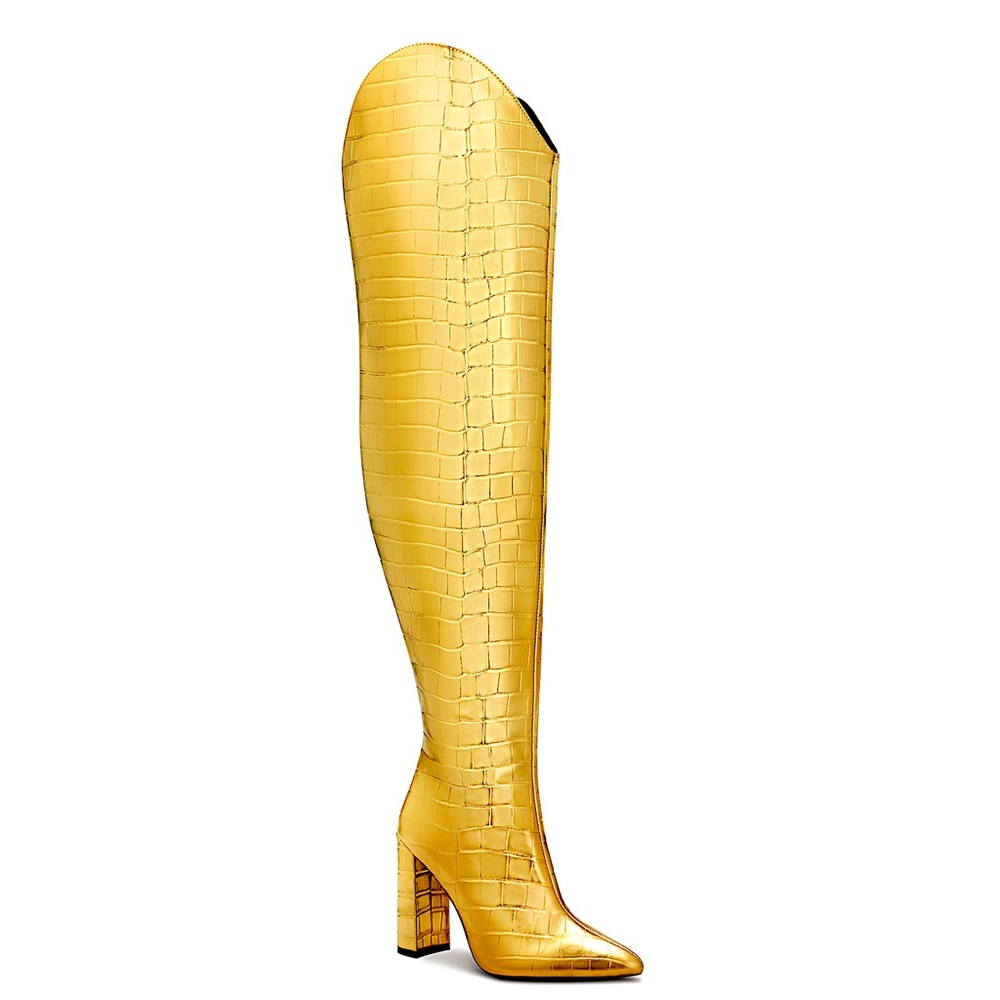 Gold leather Croc-Embossed genuine leather Over-the-Knee Boots 37 IAMJENNIFERLE